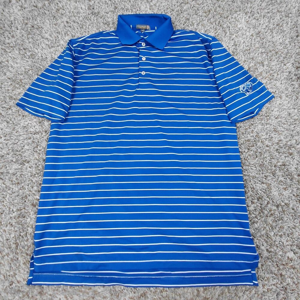 Peter Millar Summer Comfort Golf Polo Mens Medium Blue Stripe Performance